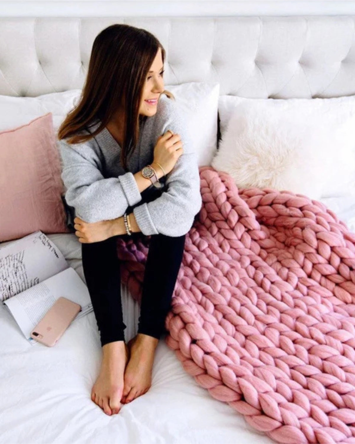 Hand-Knitted Chunky Chenille Throw Blanket