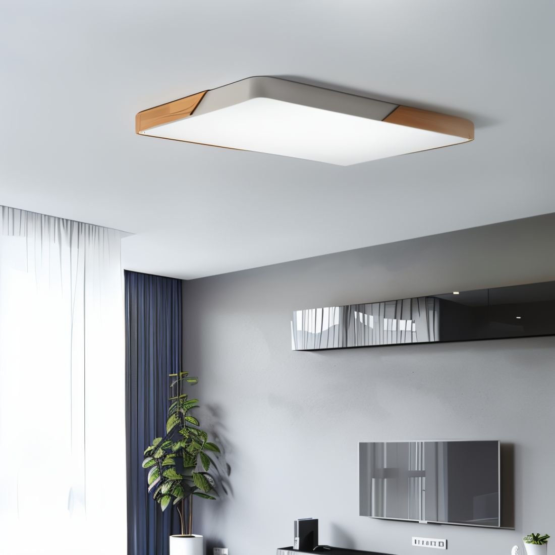 LED Ceiling Light with Wood Corners, Round or Square, Dimmable