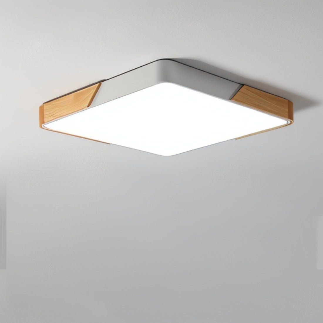 LED Ceiling Light with Wood Corners, Round or Square, Dimmable