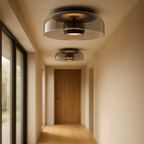 Smoked or Amber Glass Flush Ceiling Light, Integrated LED