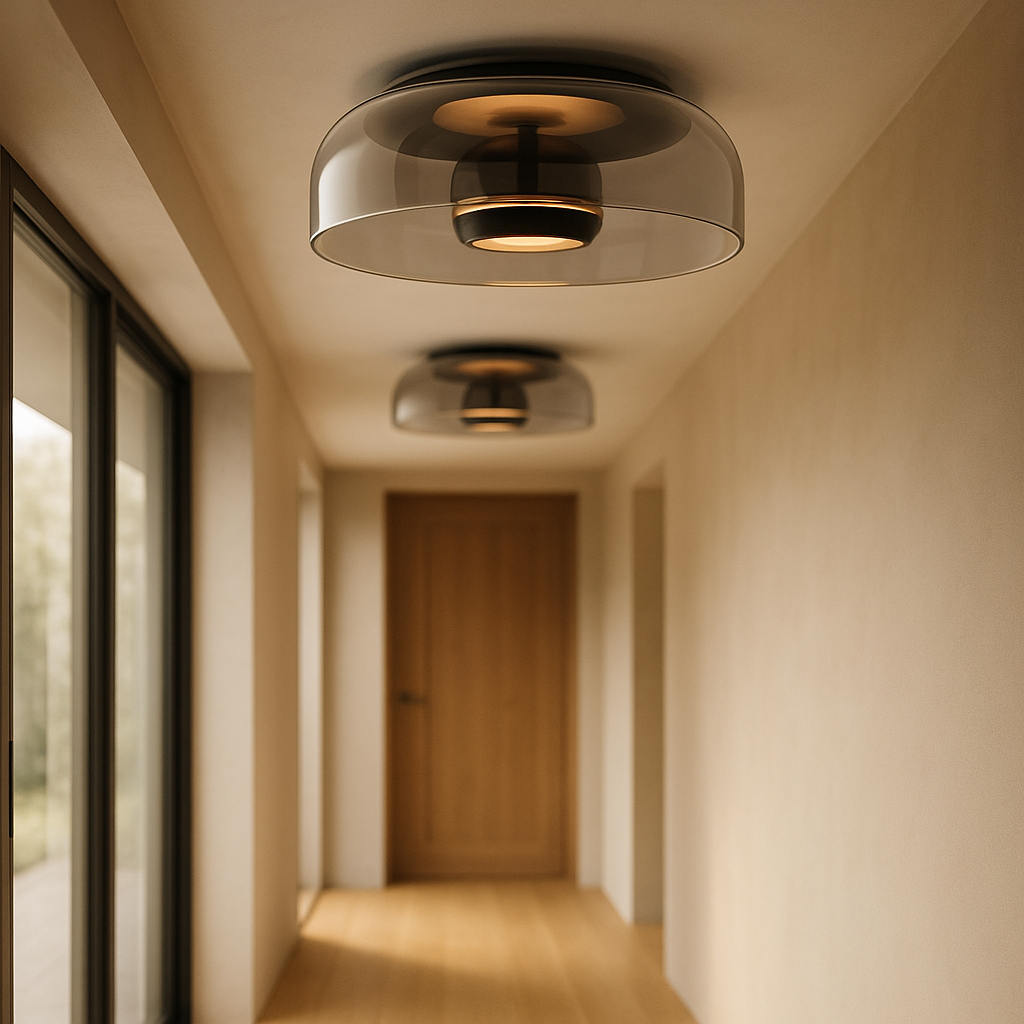 Smoked or Amber Glass Flush Ceiling Light, Integrated LED
