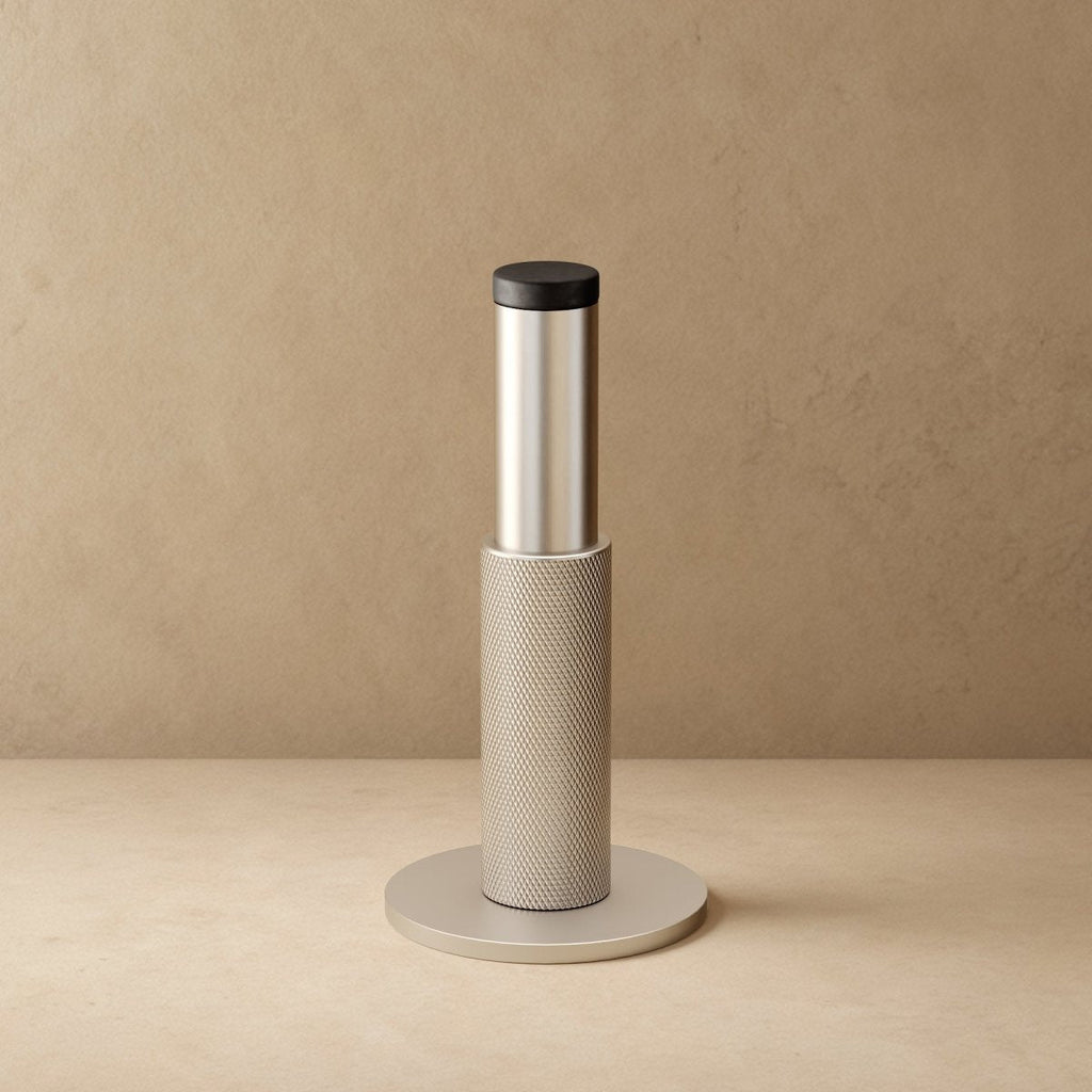Solid Brass Door Stop with Knurled Finish and Rubber Buffer