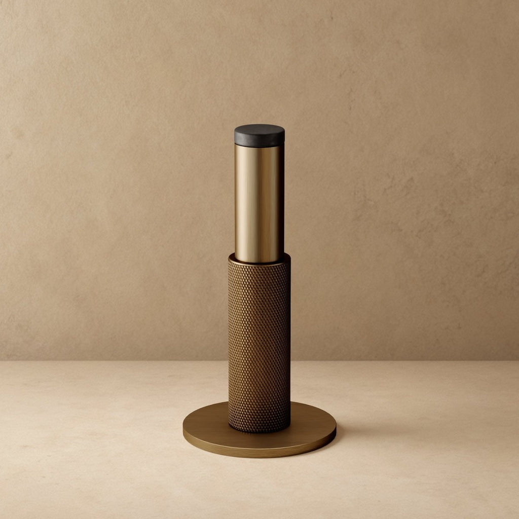 Solid Brass Door Stop with Knurled Finish and Rubber Buffer