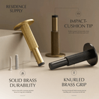 Solid Brass Door Stop with Knurled Finish and Rubber Buffer