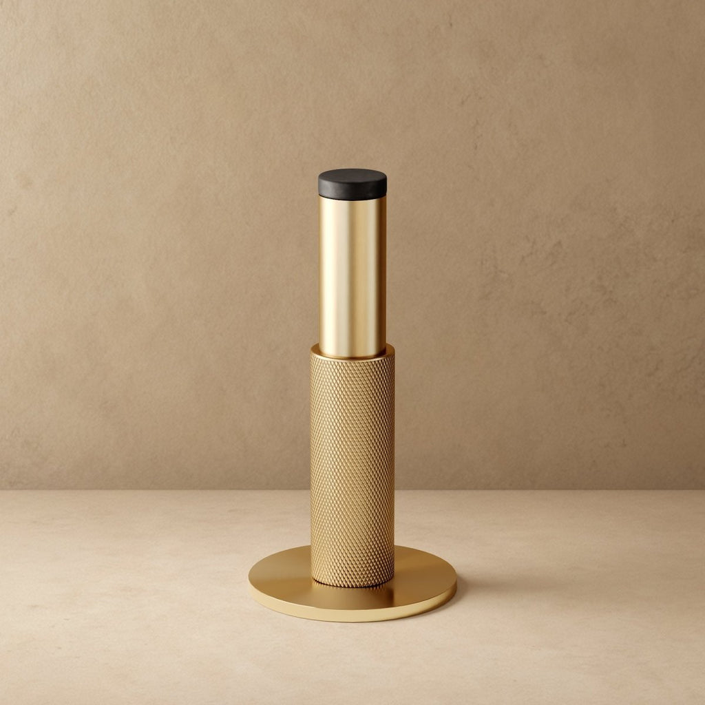 Solid Brass Door Stop with Knurled Finish and Rubber Buffer