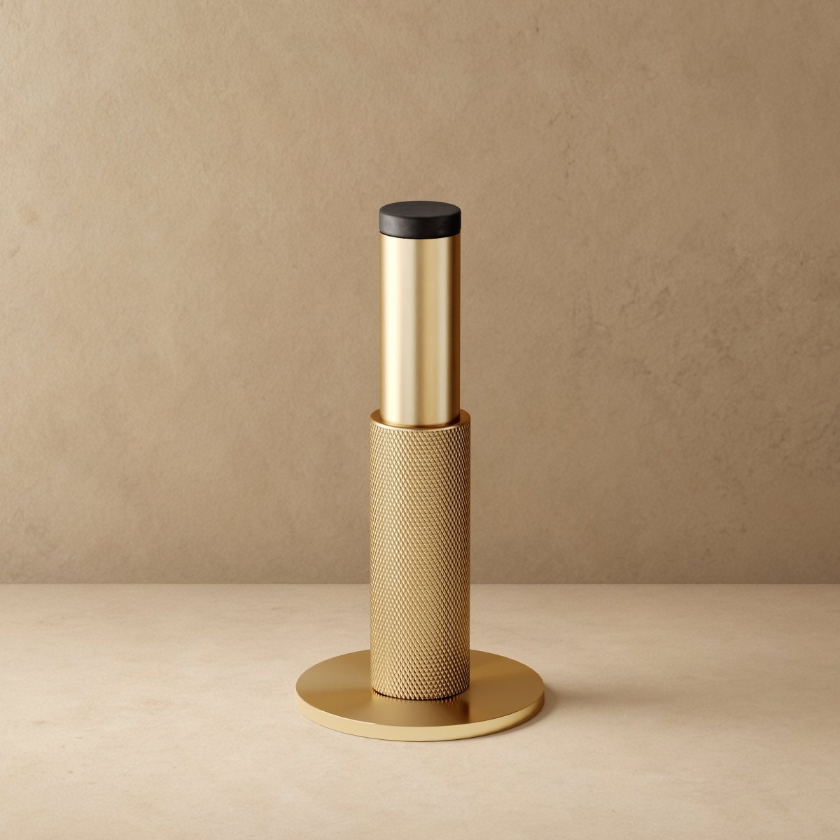 Solid Brass Door Stop with Knurled Finish and Rubber Buffer
