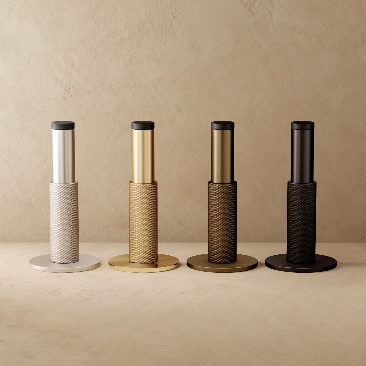 Solid Brass Door Stop with Knurled Finish and Rubber Buffer