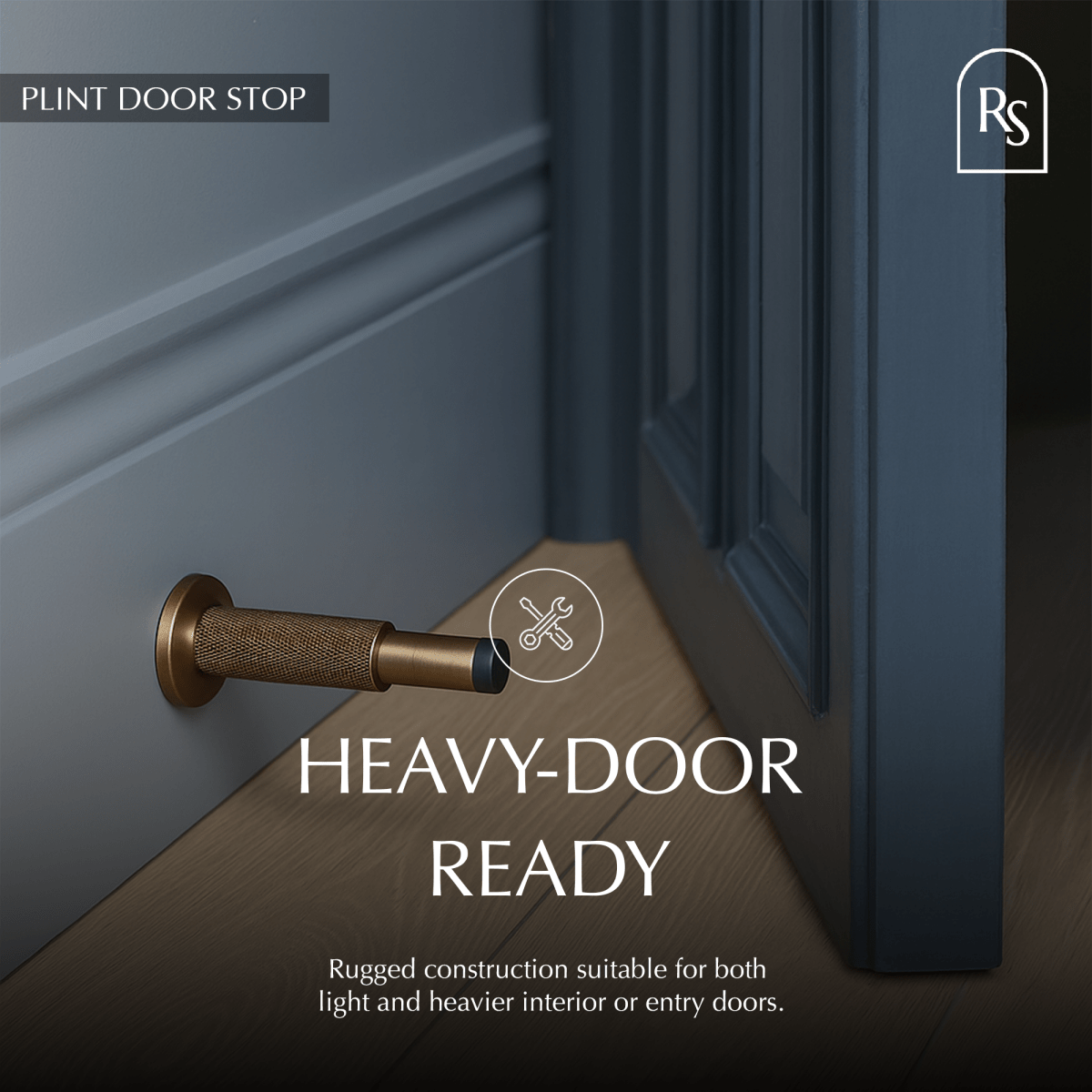 Solid Brass Door Stop with Knurled Finish and Rubber Buffer