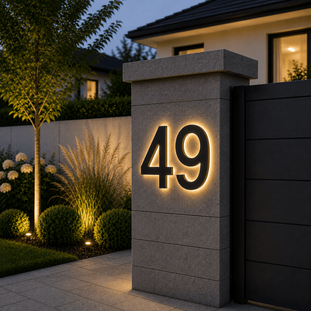 Illuminated LED House Number in Stainless Steel and Acrylic