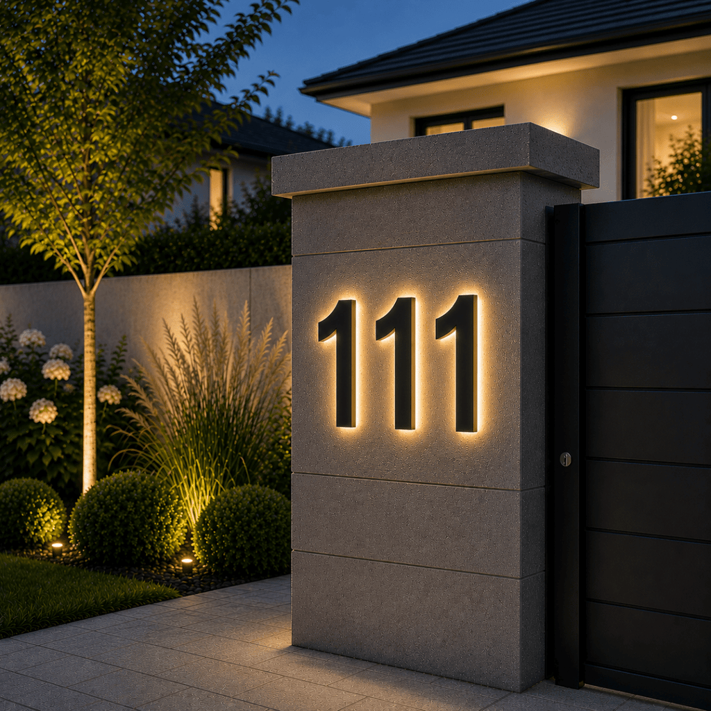 Illuminated LED House Number in Stainless Steel and Acrylic