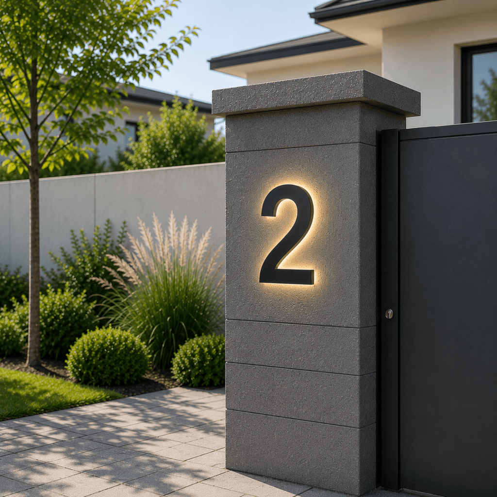 Illuminated LED House Number in Stainless Steel and Acrylic