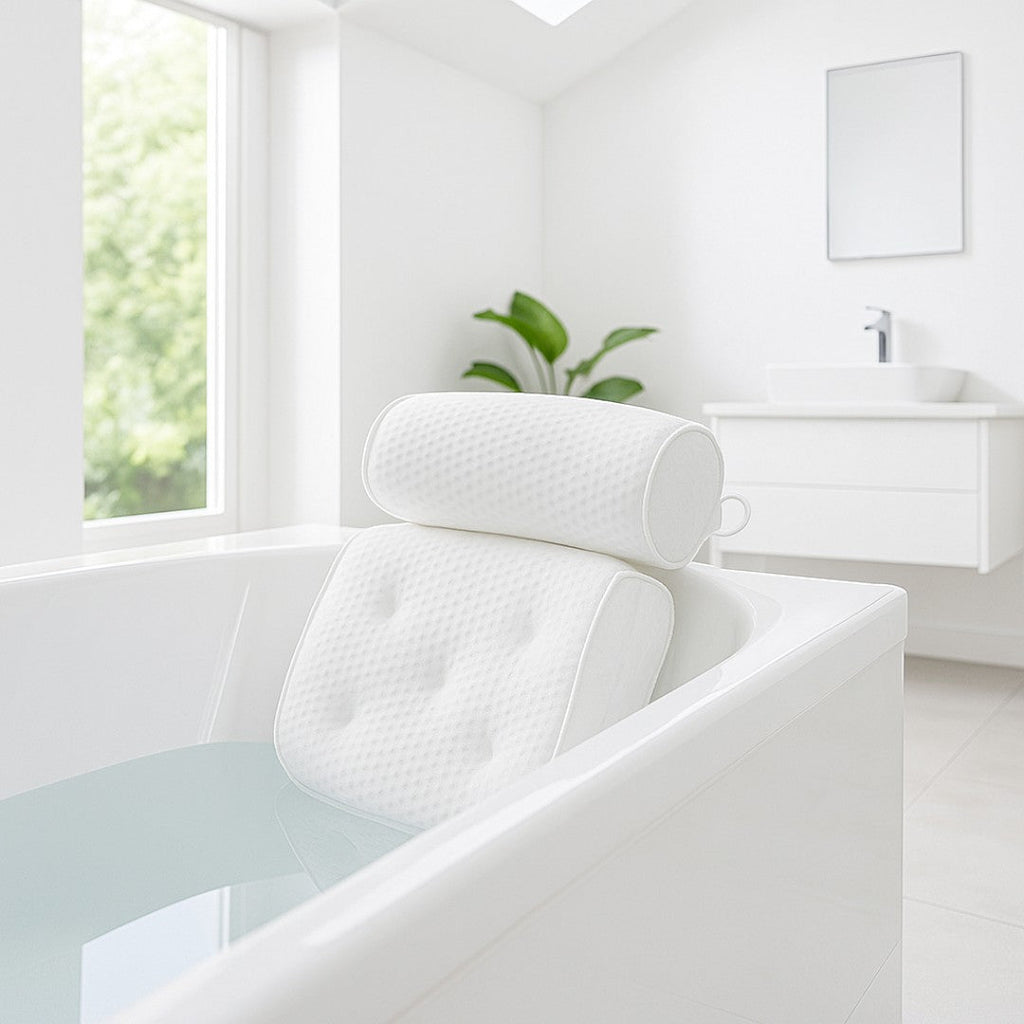 Bath Pillow with Headrest and Suction Cups, Breathable Mesh Cover