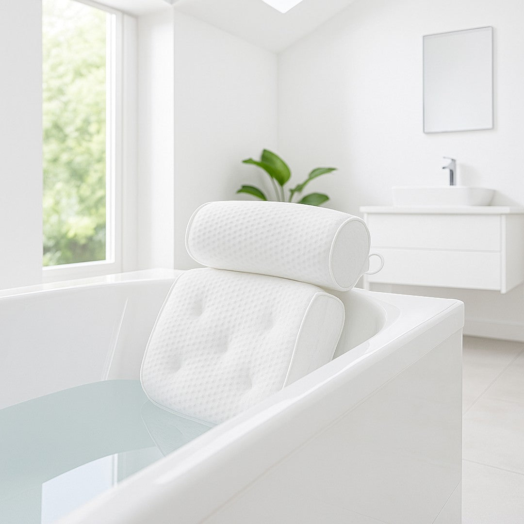 Bath Pillow with Headrest and Suction Cups, Breathable Mesh Cover