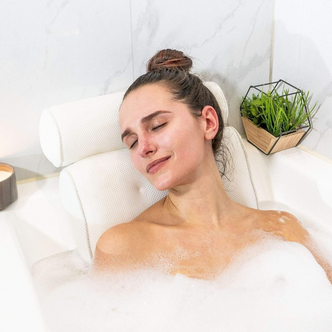 Bath Pillow with Headrest and Suction Cups, Breathable Mesh Cover