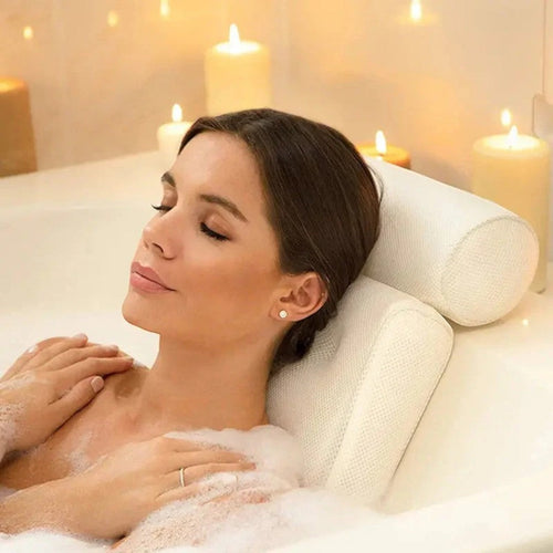 Bath Pillow with Headrest and Suction Cups, Breathable Mesh Cover