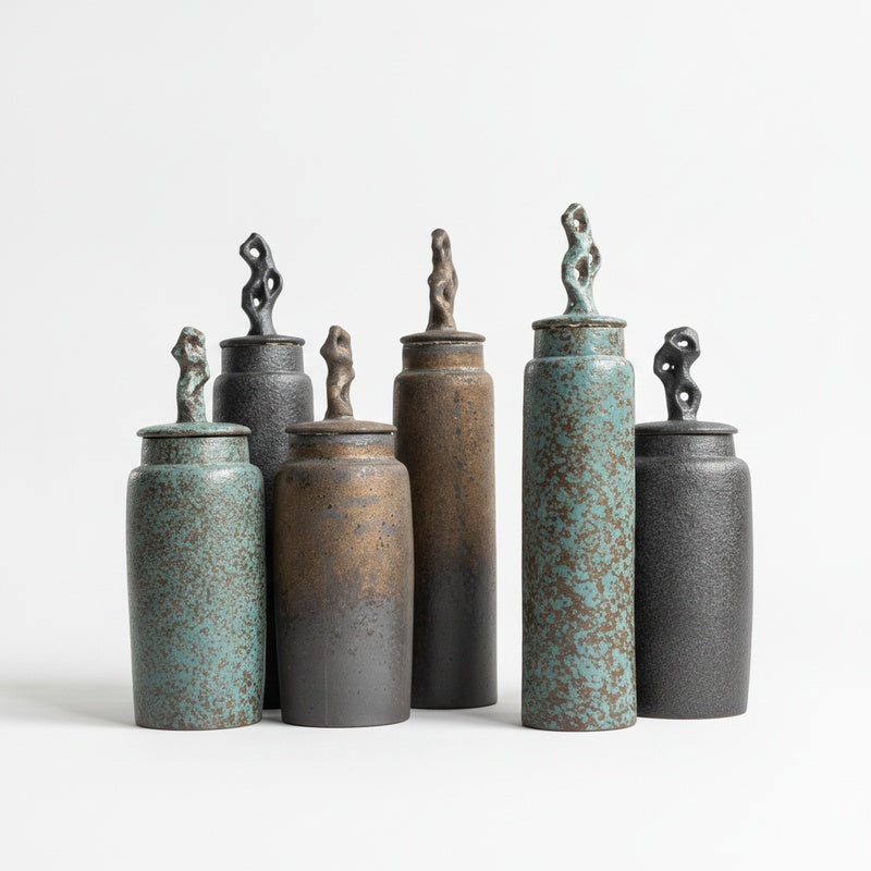 Wabi-Sabi Ceramic Tea Canister with Sculpted Lid, 19.5cm