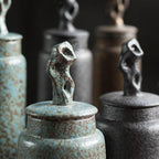 Wabi-Sabi Ceramic Tea Canister with Sculpted Lid, 19.5cm