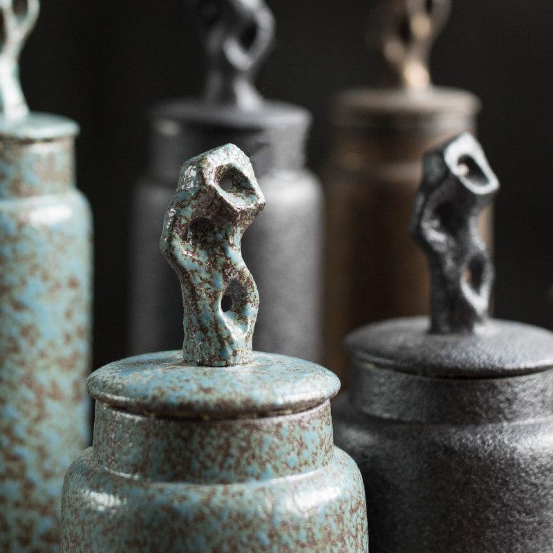 Wabi-Sabi Ceramic Tea Canister with Sculpted Lid, 19.5cm
