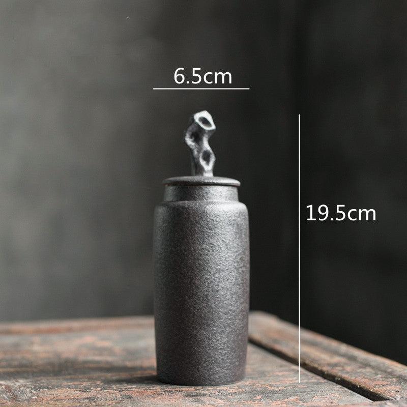 Wabi-Sabi Ceramic Tea Canister with Sculpted Lid, 19.5cm