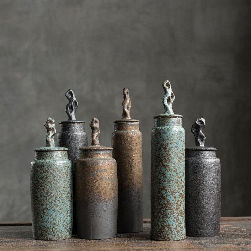 Wabi-Sabi Ceramic Tea Canister with Sculpted Lid, 19.5cm