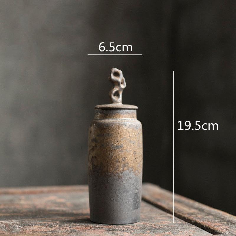 Wabi-Sabi Ceramic Tea Canister with Sculpted Lid, 19.5cm