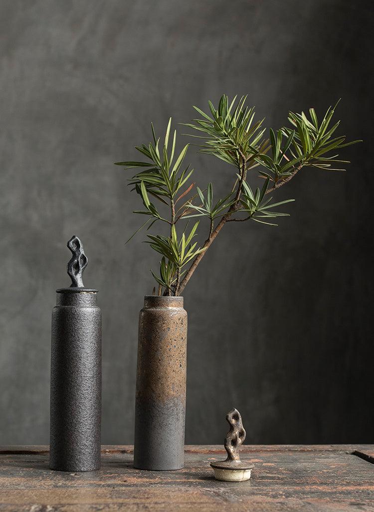 Wabi-Sabi Ceramic Tea Canister with Sculpted Lid, 19.5cm