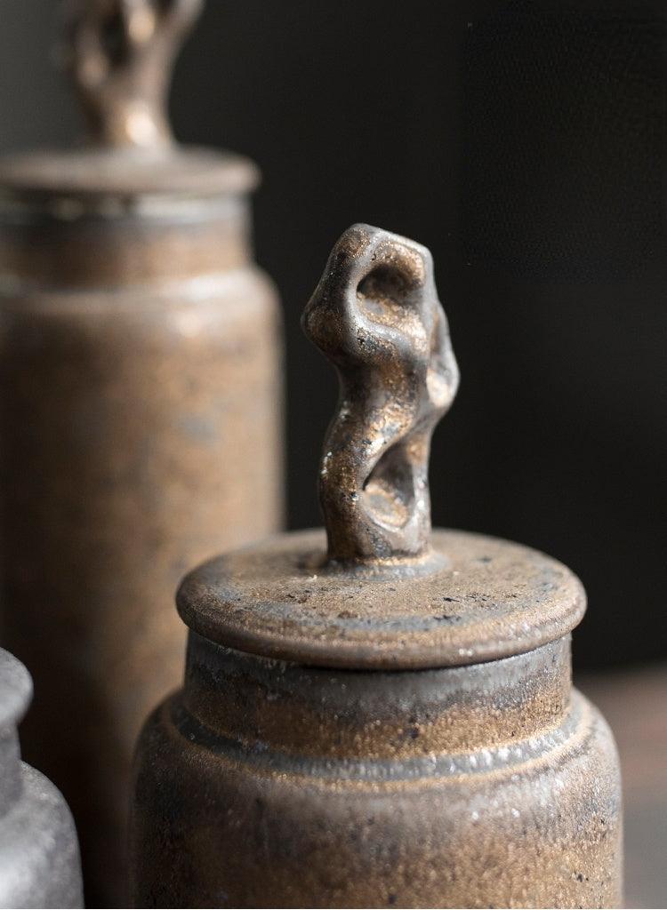 Wabi-Sabi Ceramic Tea Canister with Sculpted Lid, 19.5cm