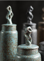 Wabi-Sabi Ceramic Tea Canister with Sculpted Lid, 19.5cm