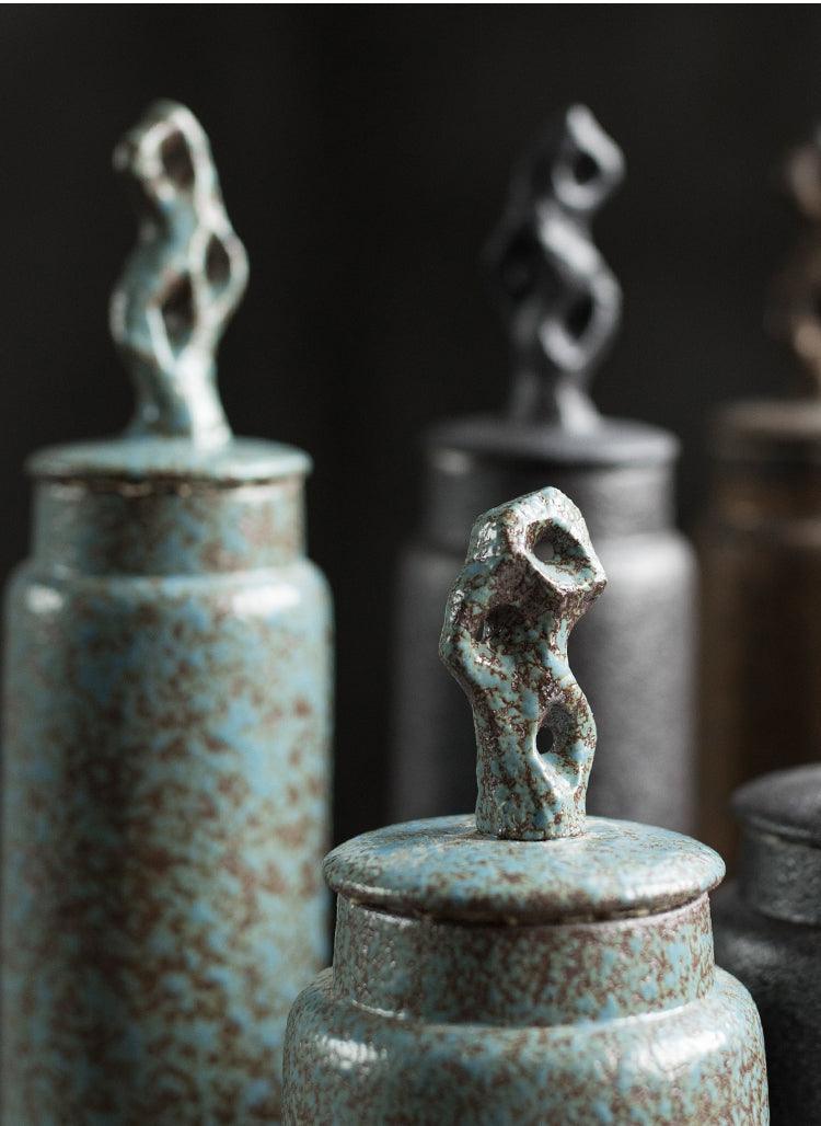 Wabi-Sabi Ceramic Tea Canister with Sculpted Lid, 19.5cm