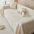 Tasselled Sofa Cover and Throw in Beige, 4 Sizes