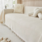 Tasselled Sofa Cover and Throw in Beige, 4 Sizes