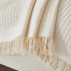 Tasselled Sofa Cover and Throw in Beige, 4 Sizes