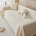 Tasselled Sofa Cover and Throw in Beige, 4 Sizes