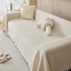 Tasselled Sofa Cover and Throw in Beige, 4 Sizes