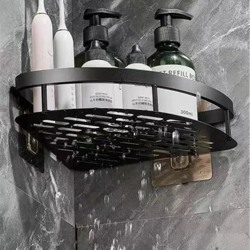No-Drill Aluminium Corner Bathroom Shelf with Perforated Base