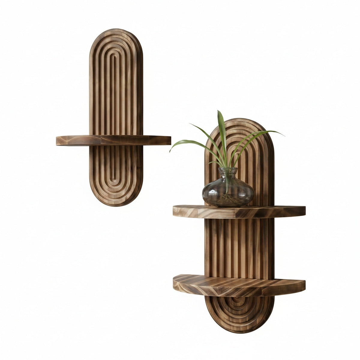 Boho Fluted Arch Wall Shelf in Solid Wood