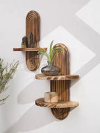 Boho Fluted Arch Wall Shelf in Solid Wood