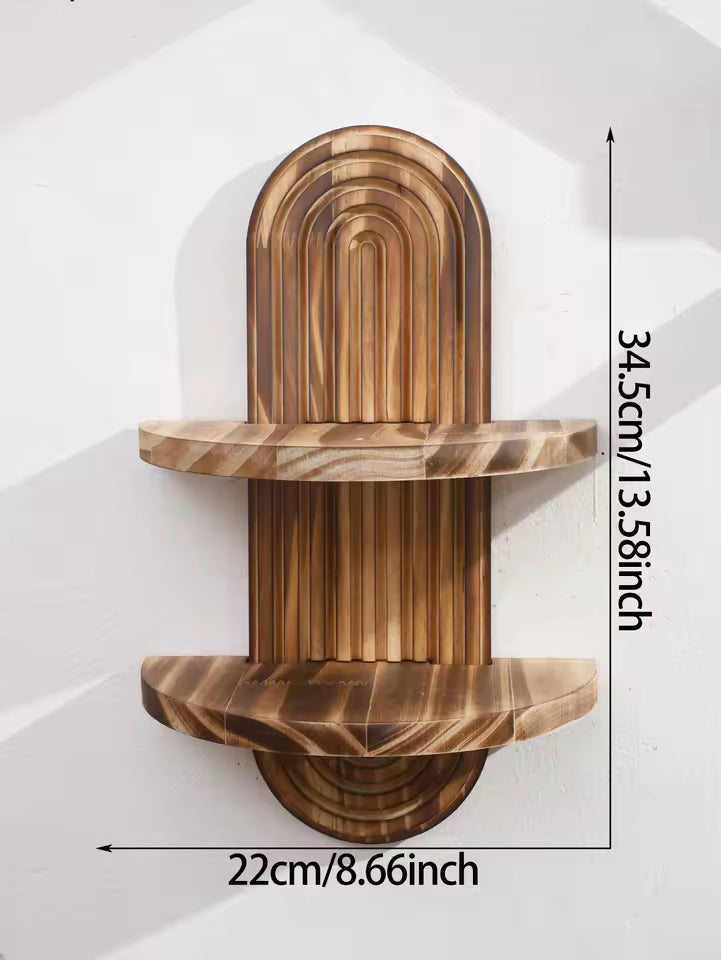 Boho Fluted Arch Wall Shelf in Solid Wood
