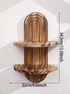 Boho Fluted Arch Wall Shelf in Solid Wood