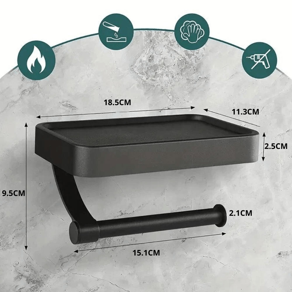 Stainless Steel Toilet Roll Holder with Shelf, No Drilling