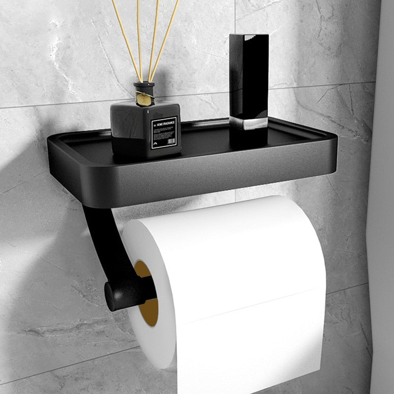 Stainless Steel Toilet Roll Holder with Shelf, No Drilling