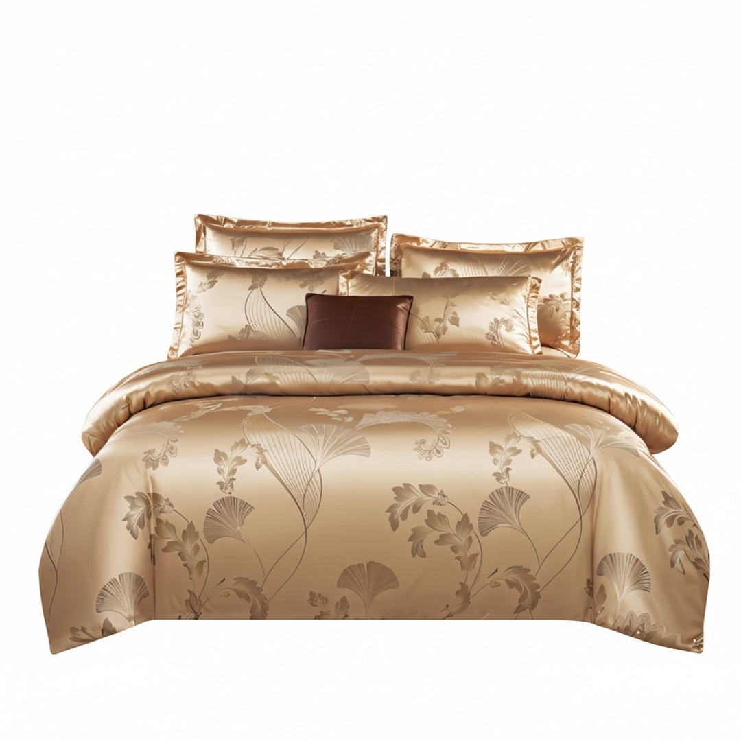 Floral Jacquard Satin Duvet Cover Set with Pillowcases
