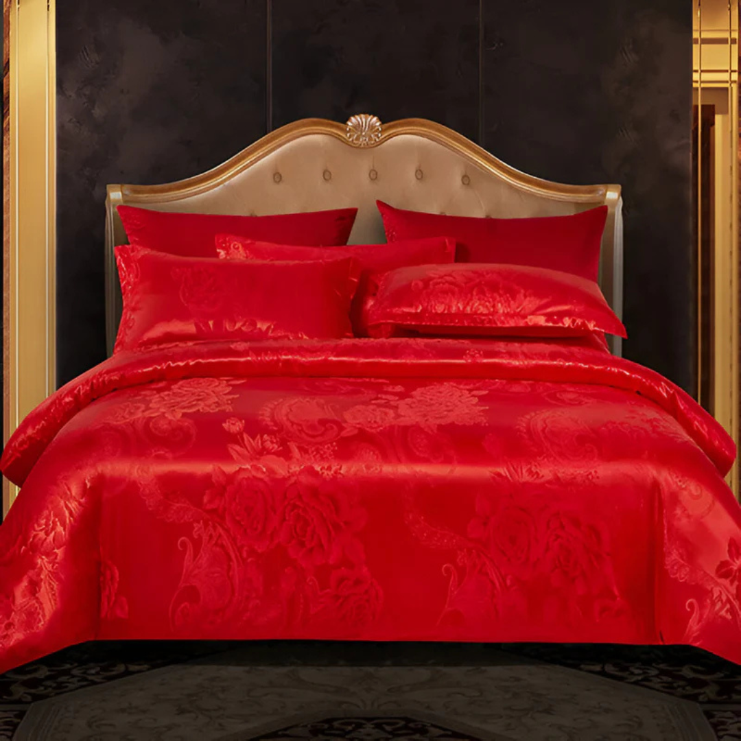 Floral Jacquard Satin Duvet Cover Set with Pillowcases