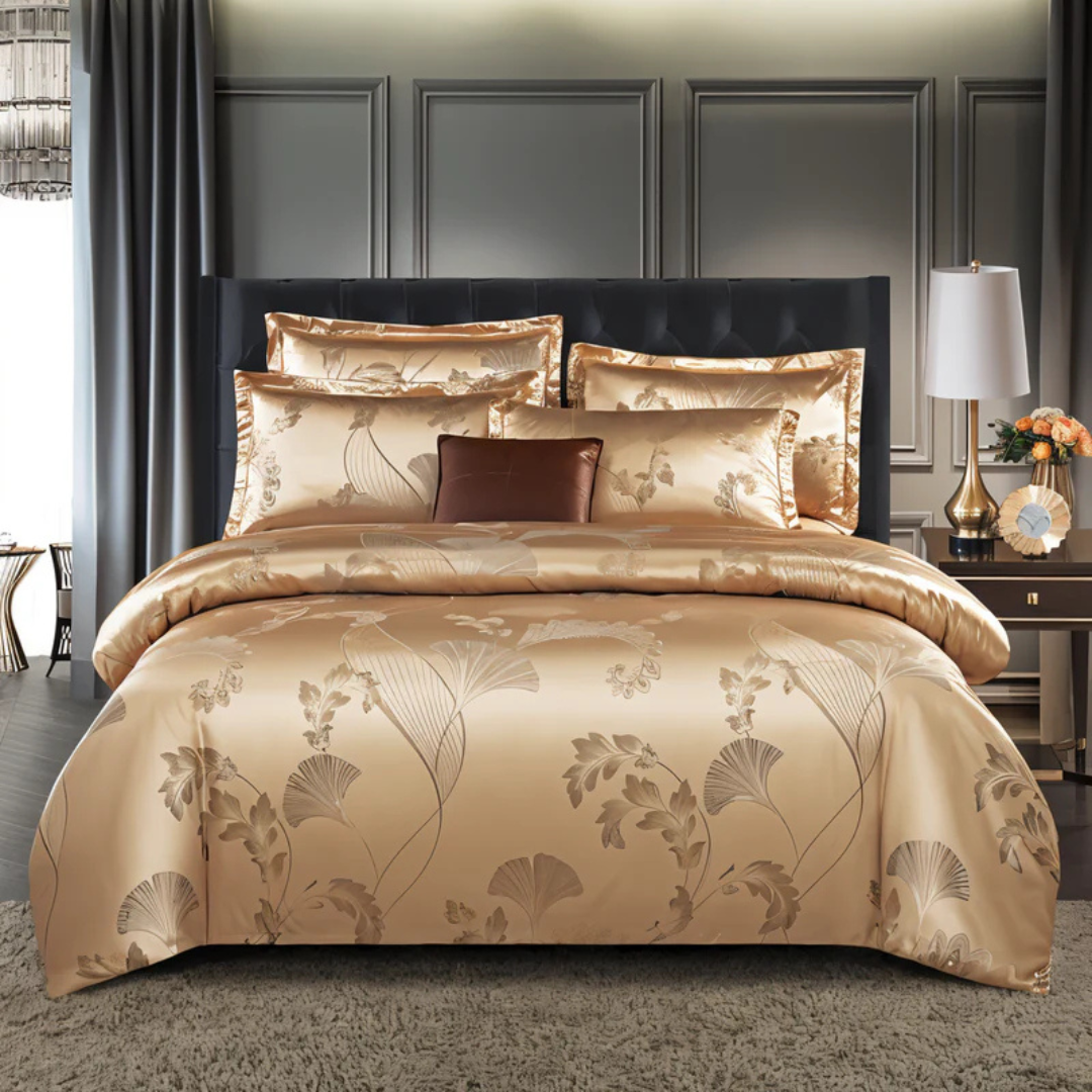 Floral Jacquard Satin Duvet Cover Set with Pillowcases