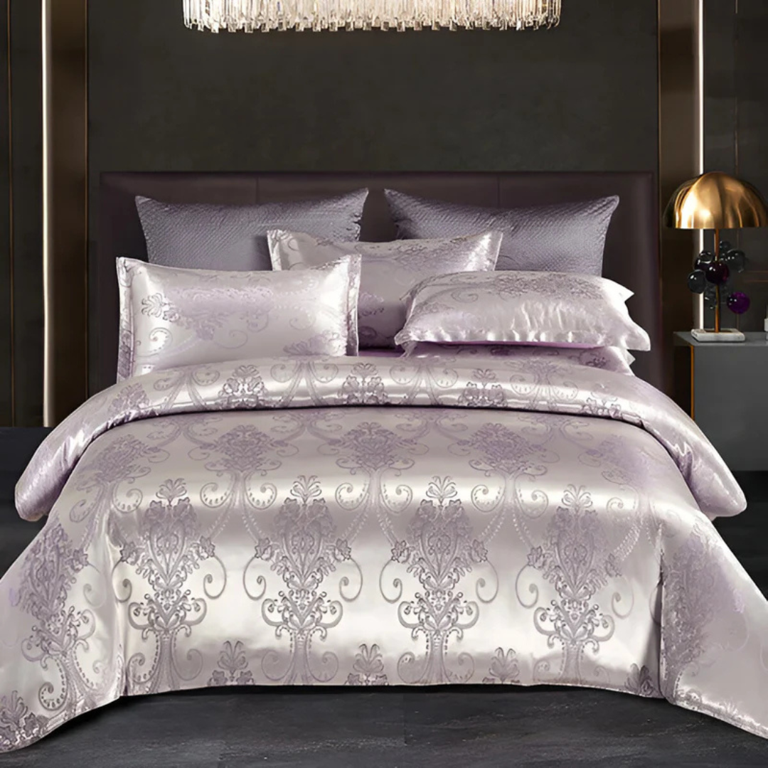 Floral Jacquard Satin Duvet Cover Set with Pillowcases