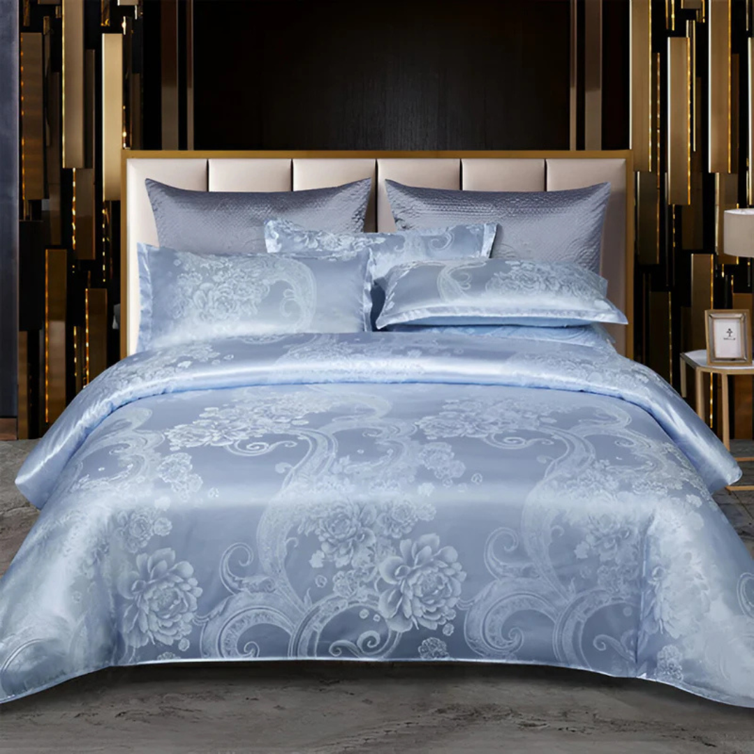 Floral Jacquard Satin Duvet Cover Set with Pillowcases
