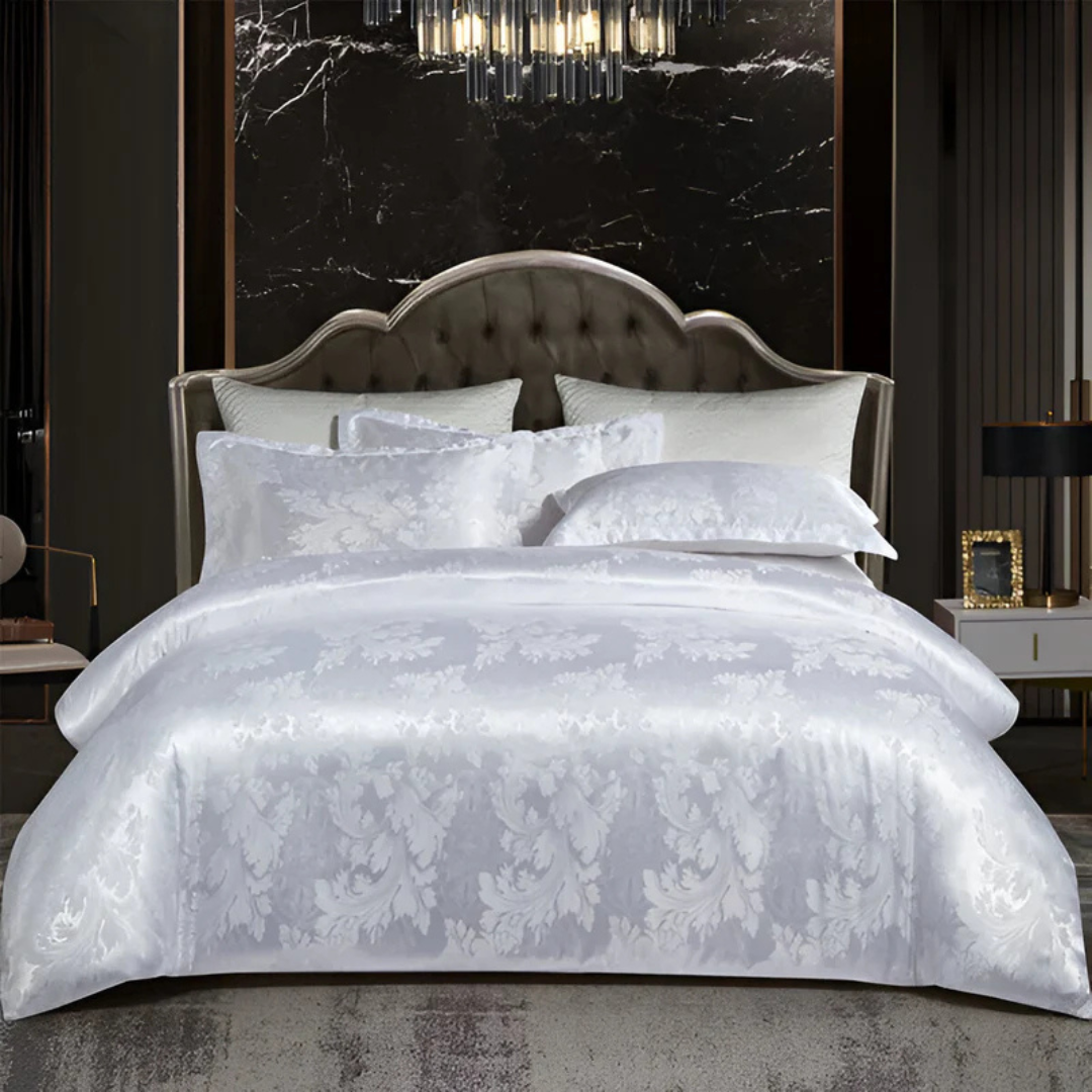 Floral Jacquard Satin Duvet Cover Set with Pillowcases