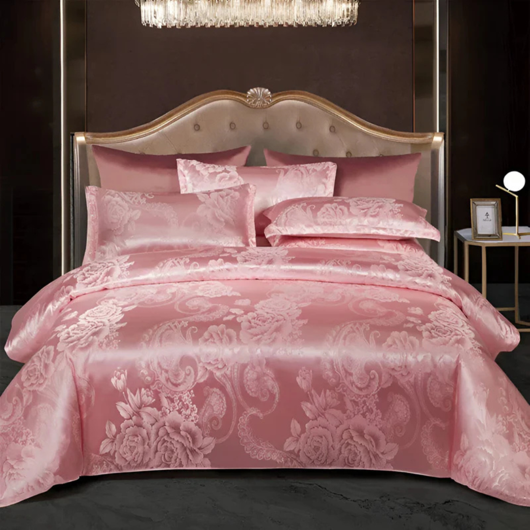 Floral Jacquard Satin Duvet Cover Set with Pillowcases