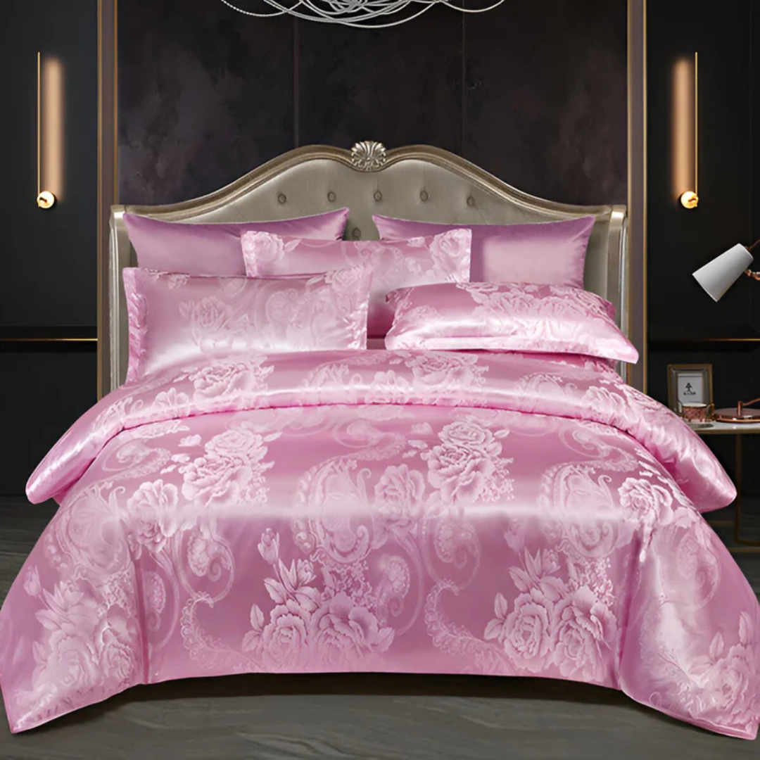 Floral Jacquard Satin Duvet Cover Set with Pillowcases
