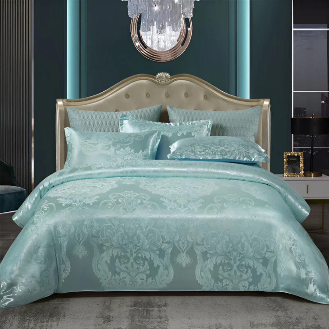 Floral Jacquard Satin Duvet Cover Set with Pillowcases
